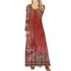 Women's Casual Fashion Long Sleeve Graphic Printed Vintage Long Dresses Fall - Image 32
