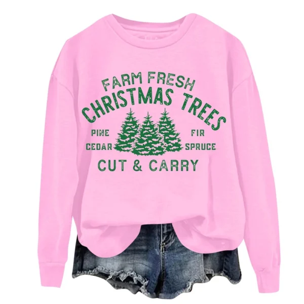 Women's Sweatshirt Sports Christmas Print Pullover Sweatshirt Round Neck Long - Image 33
