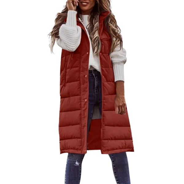 Women's Fashion Solid Color Hooded Single-Breasted Mid-Length Cotton Vest Slim - Image 29