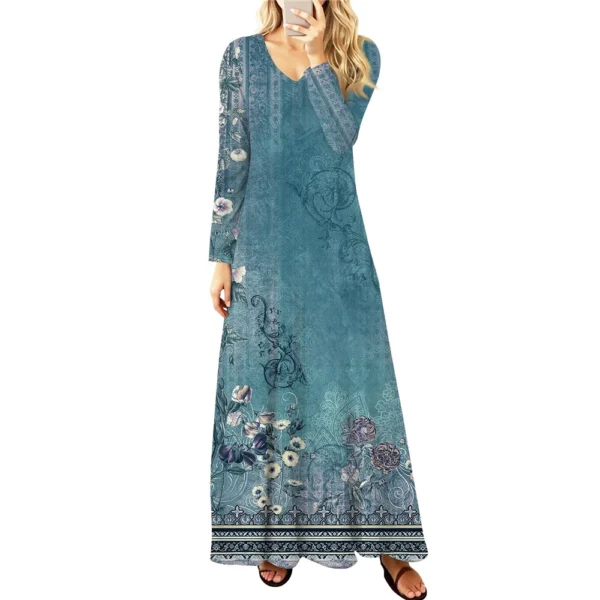 Women's Casual Fashion Long Sleeve Graphic Printed Vintage Long Dresses Fall - Image 5