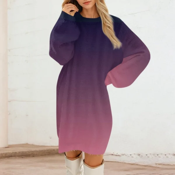 Women's Round Neck Casual Long Sleeve Plush Dresses - Image 22