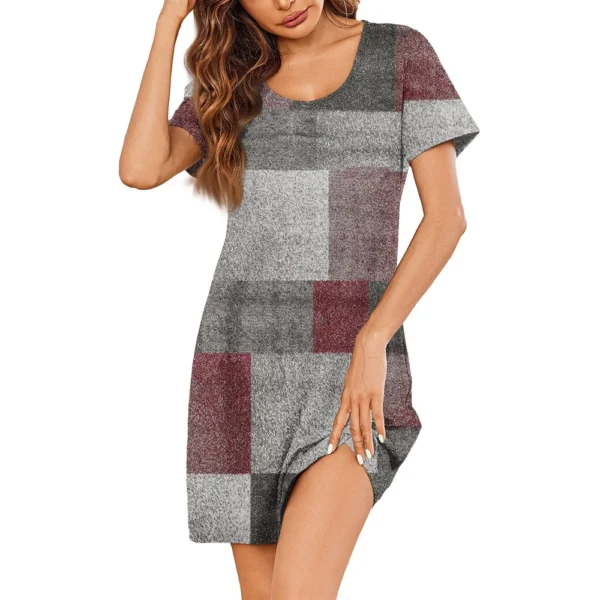 Womens Summer Dresses Short Sleeve Linen Casual T-Shirt Dresses Swing Beach - Image 2