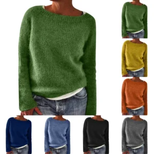 Women's Fashionable Casual Solid Color Round Neck Pullover Loose Long Sleeved