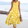Women's Casual Fashion Round Neck Sleeveless Print Irregular Hem Midi Dress - Image 28