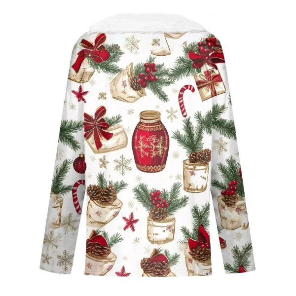 Women's Party Long Sleeve Shirt T Shirt V Neck Christmas Fleece Collar Top - Image 12