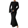 Women's Fall Dresses 2024 Maxi Dresses Solid Flare Sleeve Dress Bodycon Dresses - Image 7