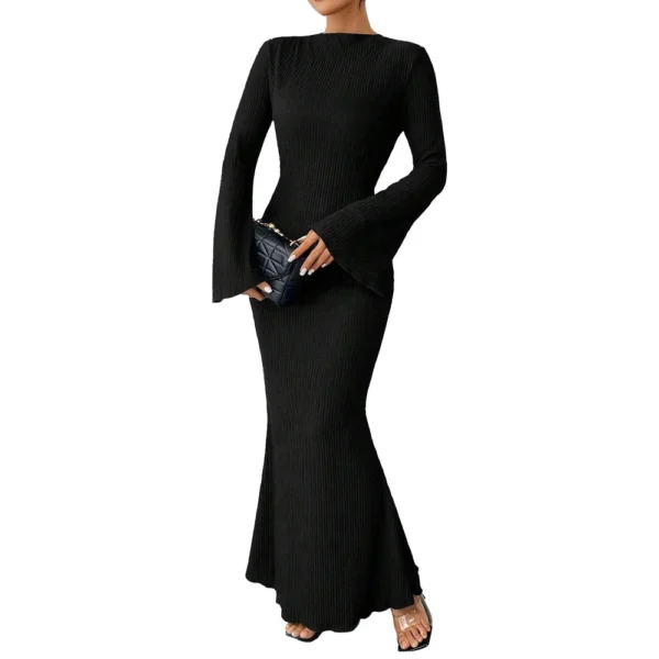 Women's Fall Dresses 2024 Maxi Dresses Solid Flare Sleeve Dress Bodycon Dresses - Image 7
