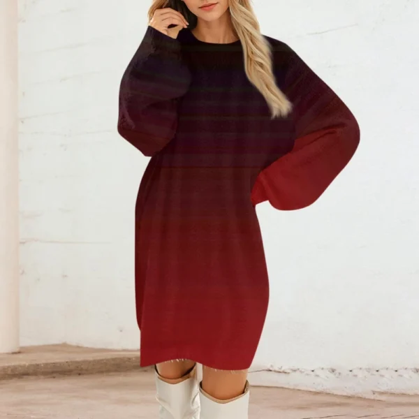 Women's Round Neck Casual Long Sleeve Plush Dresses - Image 19