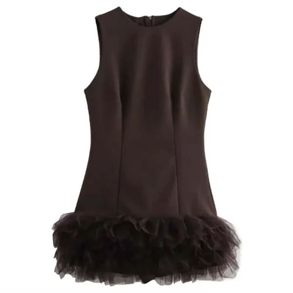 Women's Sleeveless Pleated Dress Pullover Round Neck  Zipper Back Mini Dress - Image 9