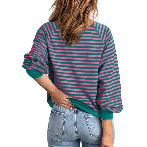 Women's Loose Casual Striped Lapel Cardigan Pocket Long Sleeved Jacket fall - Image 7