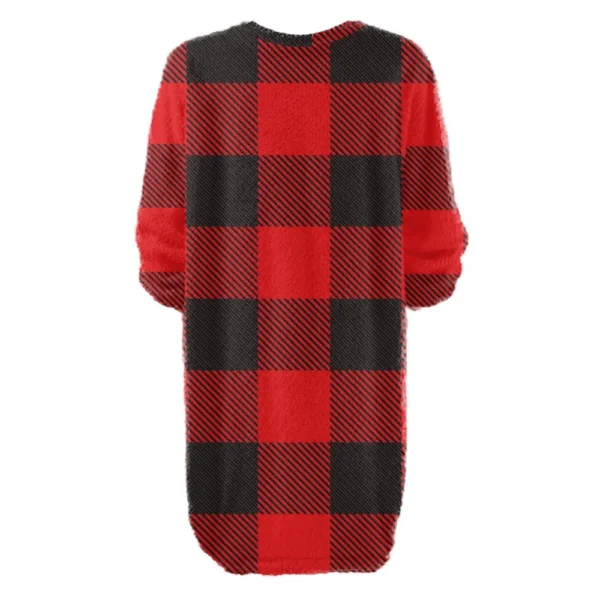 Women's Round Neck Casual Long Sleeve Plush Gradient Plaid Dresses - Image 12