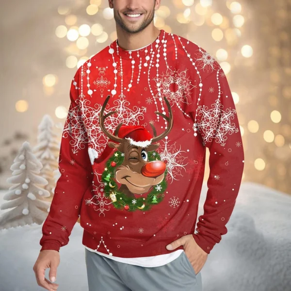 Men's Casual Fashion Comfortable Christmas Printed Round Neck Pullover - Image 22