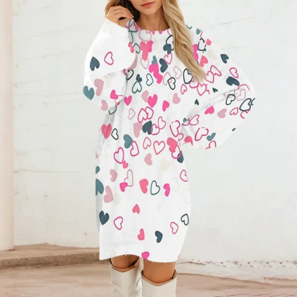 Women's Round Neck Casual Long Sleeve Valentine's Day Plush Gradient Plaid - Image 13