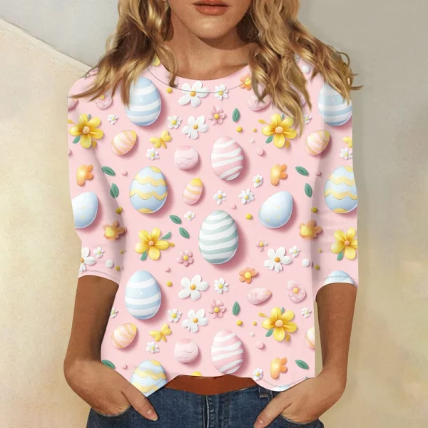 Women's Printed Tops Plus Size Casual Easter Basic Fashion 3/4 Sleeve Pullover - Image 22