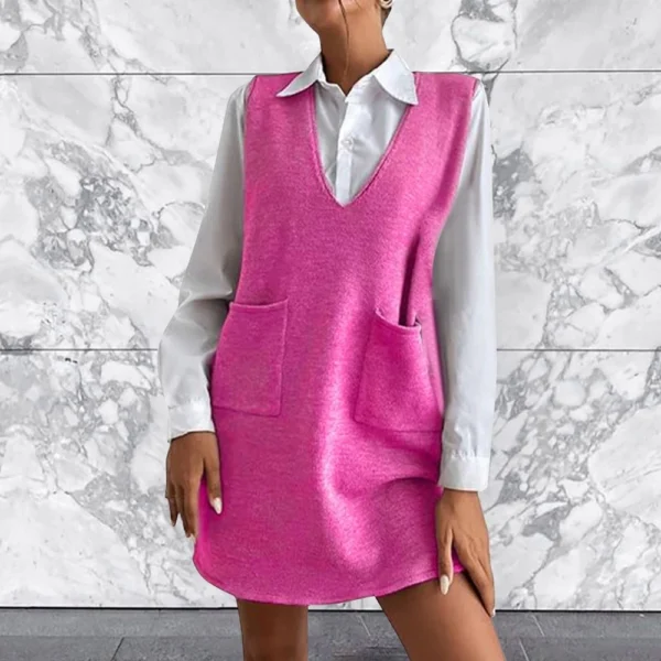 Women's Solid Color Wool Medium Length Double-sided Vest Skirt Sleeveless Dress - Image 31