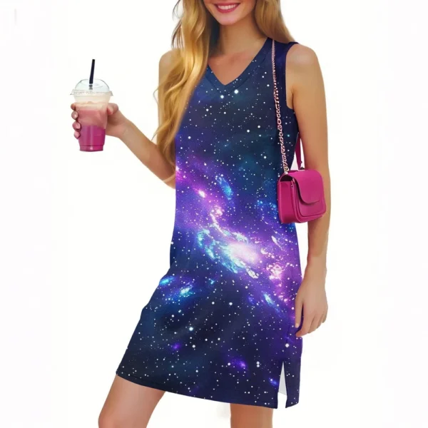 Women's Casual Fashion Sexy V-neck Sleeveless Floral Hem Slit Dress - Image 2