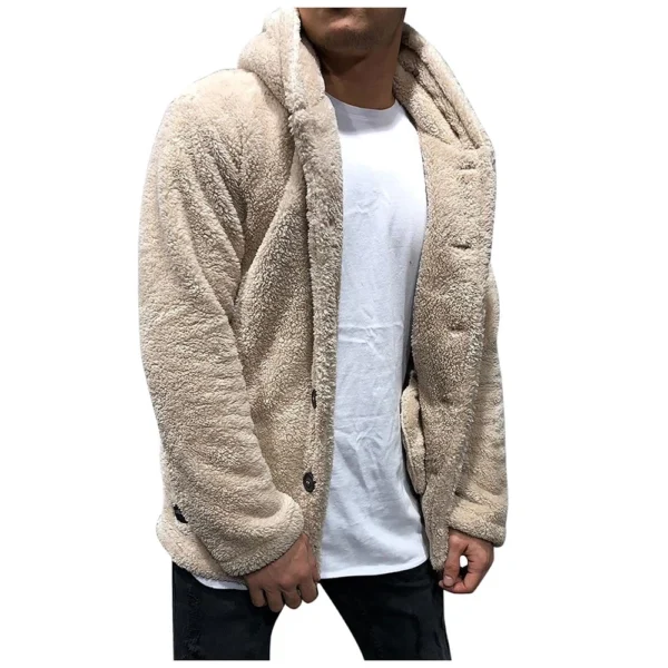 Fall And Winter Men's Solid Color Hooded Fleece Coat Fleece Fashion Trend - Image 4