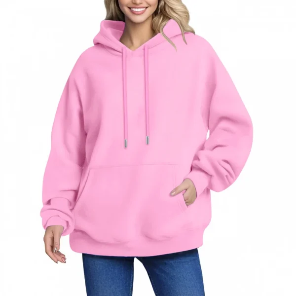 Women's Hoodie Women's Solid Color Long-sleeved Baggy Pullover Sweater Top - Image 43
