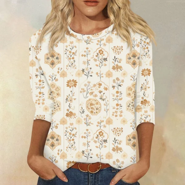 Women's Round Neck Short Sleeved Daily Fashion Casual Printed Loose T-Shirt - Image 37