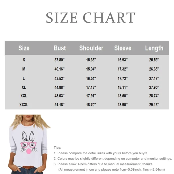 Women's Tops Basic Casual Printed 3/4 Sleeve Plus Size Easter Fashion Pullover - Image 15