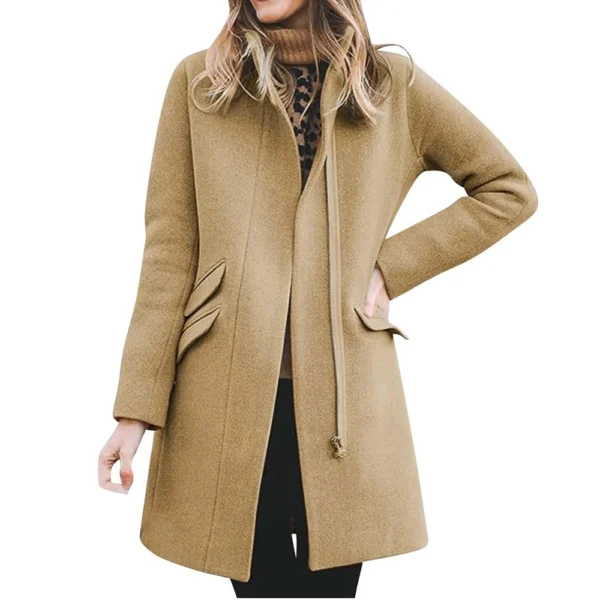 Women's Winter Warm Long Coat Classic Front Zipper Casual Blended Coat - Image 5