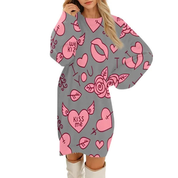 Women's Round Neck Casual Long Sleeve Valentine's Day Plush Gradient Plaid - Image 32