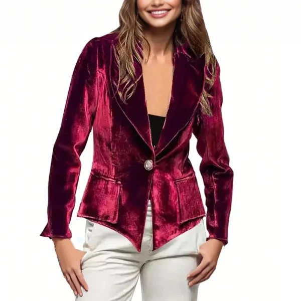 Women's Long Sleeved Lapel Solid Color Gold Velvet Loose Jacket - Image 23