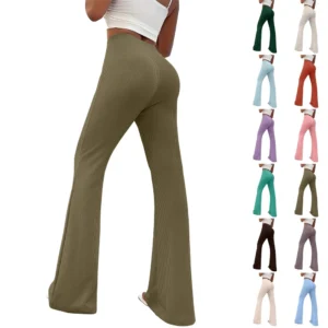 Womens Fashion Stripe Loose Solid Sweatpants Casual Trousers Bell Bottom Yoga