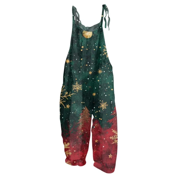 Women's Shoulder Strap Vintage Loose Print Casual Jumpsuit Christmas - Image 23