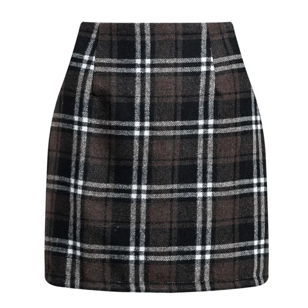 Womens High Waist Plaid Skirt Bodycon Pencil Wool Mini Skirts - Image 11