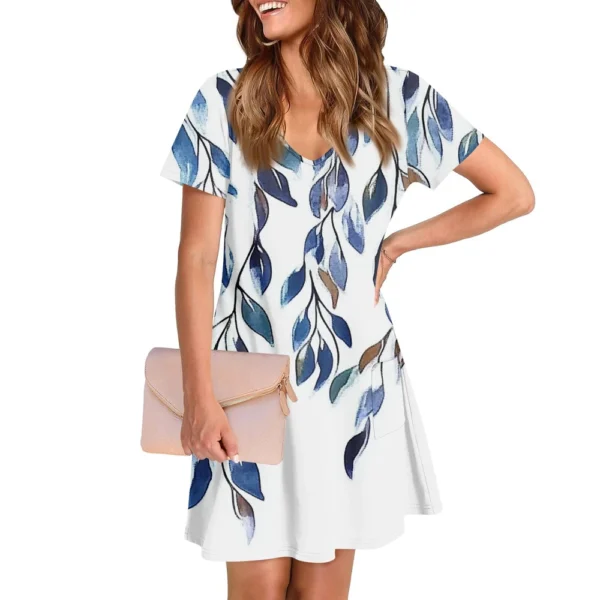 Women's Casual And Fashionable V-neck Short Sleeve Printing Mid Length Dress - Image 16