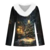 Women's Shirt V Neck Christmas Top Long Sleeve Party Fleece Collar T Shirt - Image 11