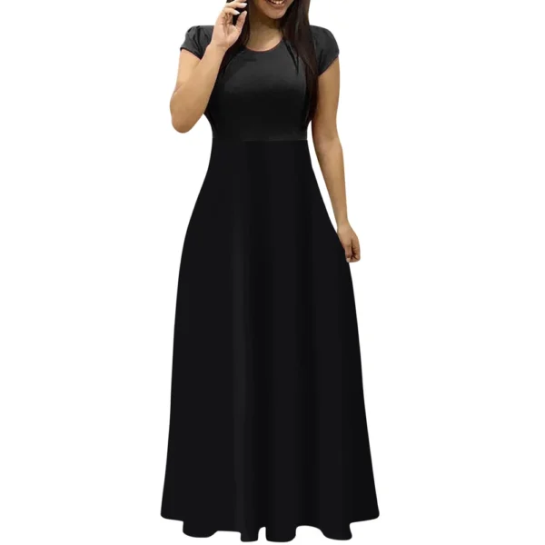 Women's Fashion Casual Loose Printed Round Neck Short Sleeve Long Dresses - Image 4