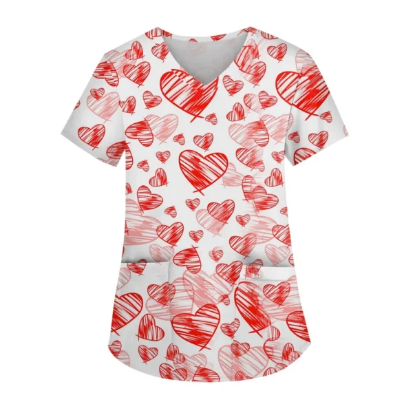 Women's Fashion V-neck Short Sleeve Workwear With Pockets Printed Tops - Image 29