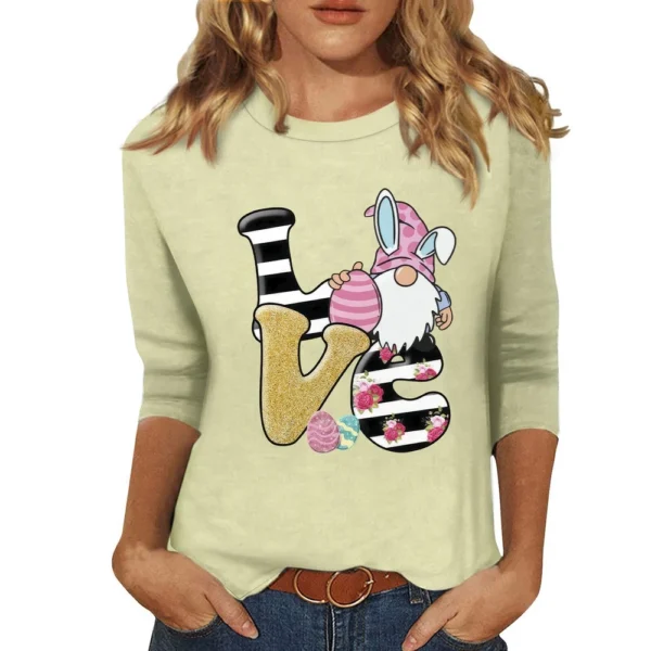 Women's Tops Fashion Plus Size Easter Basic Casual 3/4 Sleeve Printed Pullover - Image 56
