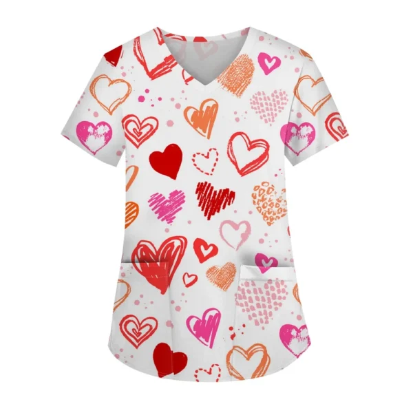 Women's Fashion V-neck Short Sleeve Workwear With Pockets Printed Tops - Image 7