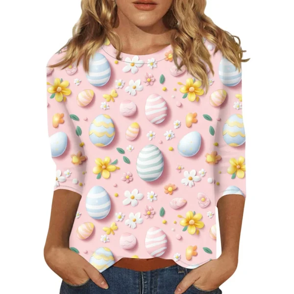 Women's Printed Tops Plus Size Casual Easter Basic Fashion 3/4 Sleeve Pullover - Image 23