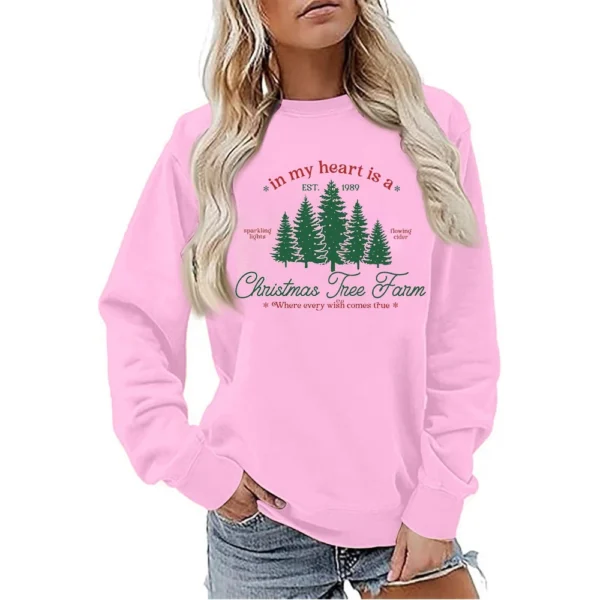 Women's Sweatshirt Sports Christmas Print Pullover Sweatshirt Round Neck Long - Image 28