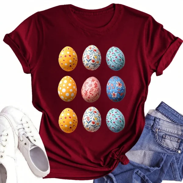 Women's Short Sleeved Casual Daily Round Neck Printed Fashion Loose T-Shirt - Image 29