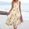 Women's Casual Fashion Round Neck Sleeveless Print Irregular Hem Midi Dress - Image 25