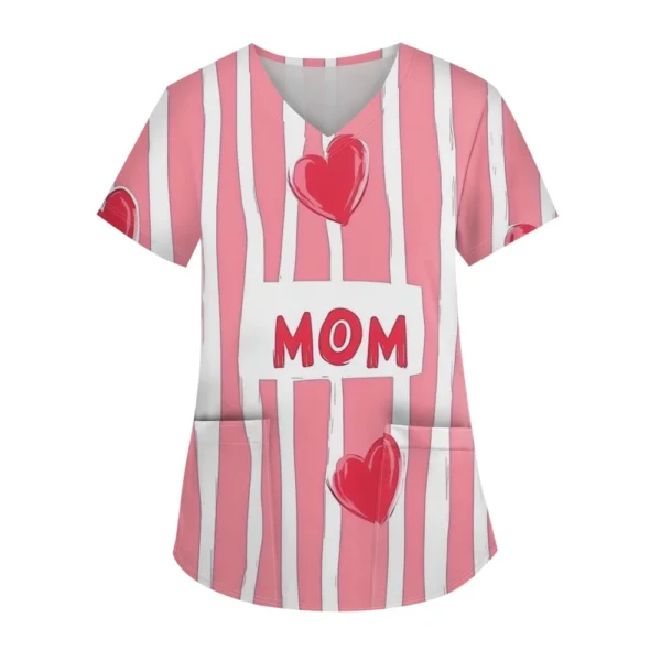Women's Fashion V-neck Short Sleeve Workwear With Pockets Printed Tops - Image 20