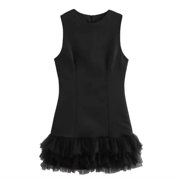 Women's Sleeveless Pleated Dress Pullover Round Neck  Zipper Back Mini Dress - Image 8