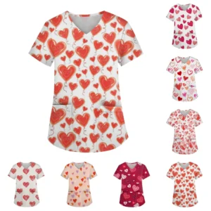 Women's Fashion V-neck Short Sleeve Workwear With Pockets Printed Tops