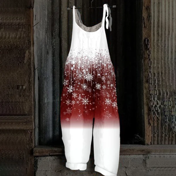 Women's Shoulder Strap Vintage Casual Print Christmas Jumpsuit Loose - Image 31