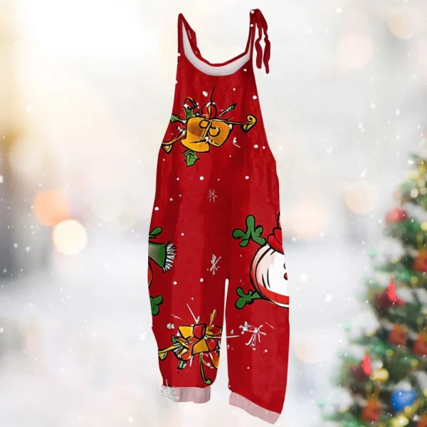Women's Print Casual Vintage Loose Christmas Jumpsuit Shoulder Strap - Image 31