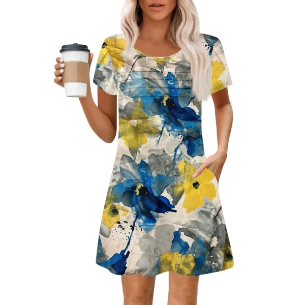 Women's Summer Casual Petal Slim Stripe Pleated Solid Color Dresses - Image 23
