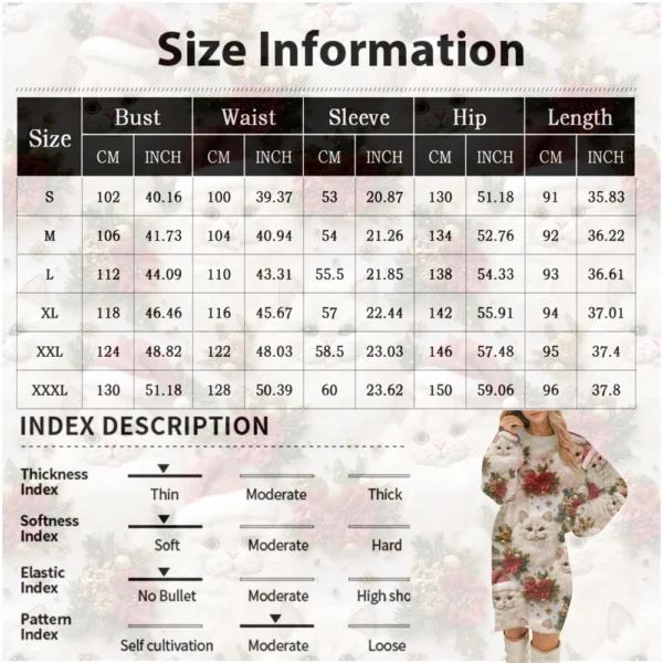 Women's Round Neck Casual Long Sleeve Plush Christmas Printed Dresses - Image 38