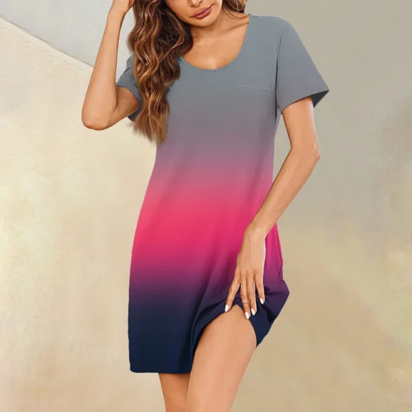 Womens Summer Dresses Short Sleeve Linen Casual T-Shirt Dresses Swing Beach - Image 13