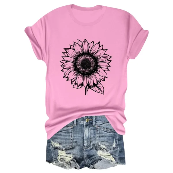 Women's Daily Short Sleeved Fashion Casual Printed Loose Round Neck T-Shirt - Image 26