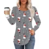 Women's Christmas Printed Top Round Neck Casual Pleated Long Sleeved T-Shirt - Image 4